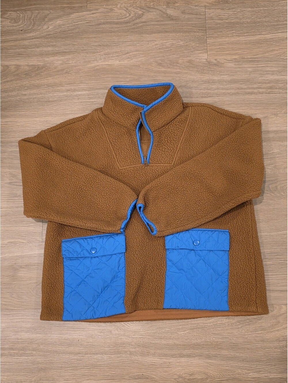Madewell (Re)Sourced Fleece Quilted-Pocket Popover Jacket Brown Blue M